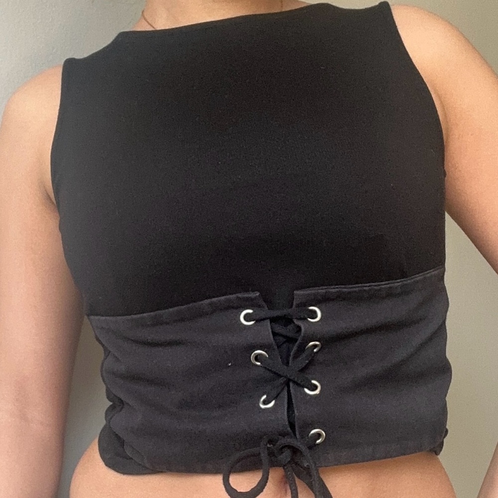 High neck corseted top